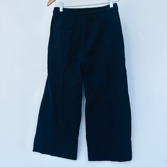 Vince Wide Leg Cropped Pull On Trousers Pants Seam XS Black Navy Stretchy Sweats - Picture 2 of 11